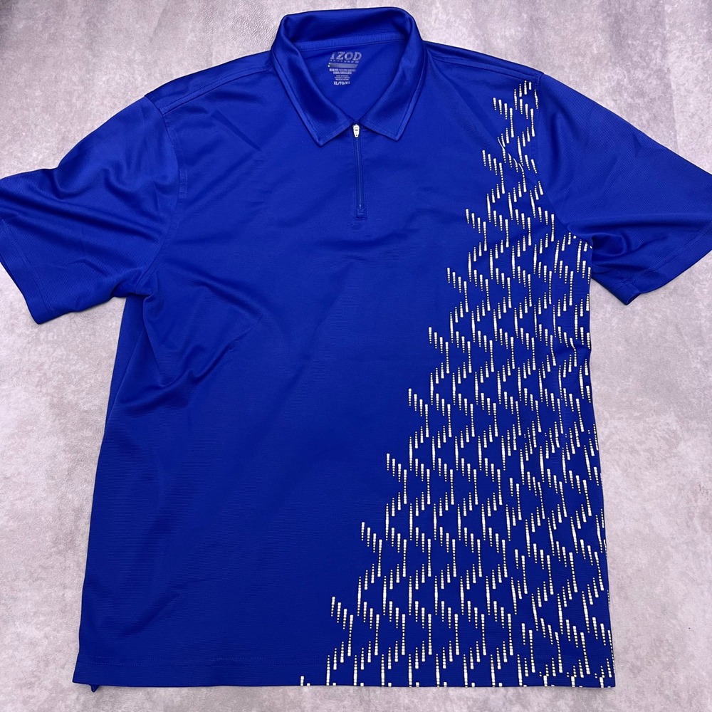 IZOD Polo Shirt Mens XL Blue Excellent Slim Fit Quarter Zip Geometric Dash